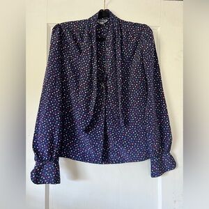 Vintage 70s 80s neck tie secretary blouse small